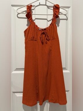 No Boundaries Textured Rust-Orange Sundress with Front Knot